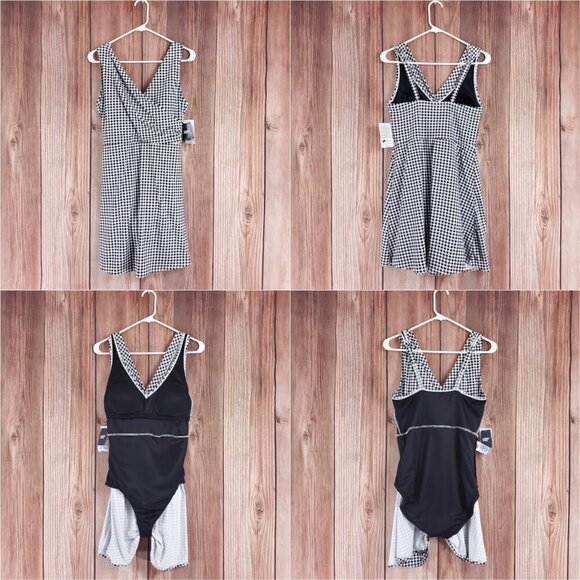 NWT Lands End Womens Size 12 Black White Gingham Swim Dress Bathing Suit - Picture 5 of 16